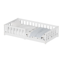 Lit simple en pin massif 80x120cm avec barres de protection anti-chute, mobilier enfant pour chambre et appartement, sommier à lattes