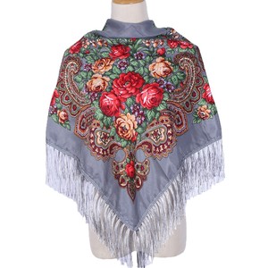 Écharpe russe pour femmes, <span class=keywords><strong>foulard</strong></span> <span class=keywords><strong>carré</strong></span> à imprimé floral, <span class=keywords><strong>foulard</strong></span> ethnique pour filles, babouchka, écharpes élégantes 90*90cm - Product Image 6