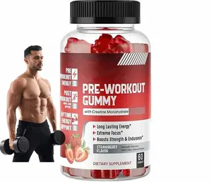 OEM private label GYM supplement plant based caffeine energy booster vitamins strawberry flavor pre workout gummy