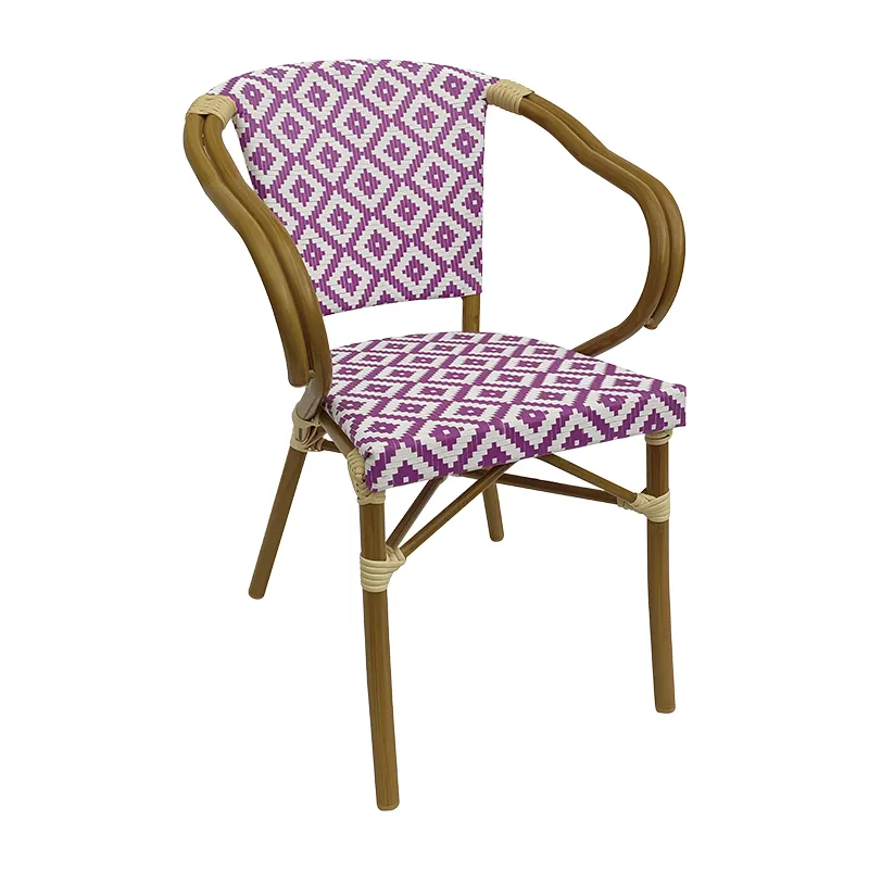 Cadeira de vime para móveis de pátio ao ar livre estilo francês, cadeira de alumínio para café e bistrô parisiense, cadeira de bambu empilhável para jantar