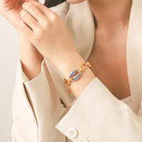 Bracelet H&C Classic en acier inoxydable plaqué or PVD 18 carats, bicolore, chaîne épaisse, maillons ovales texturés, bijoux inaltérables pour unisexe