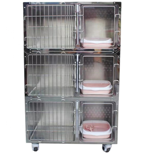 Cage pour chat classique vétérinaire en acier inoxydable 304 avec construction à 3 niveaux, conception verrouillable, zone de toilette isolée pour les propriétaires d'animaux - Product Image 1