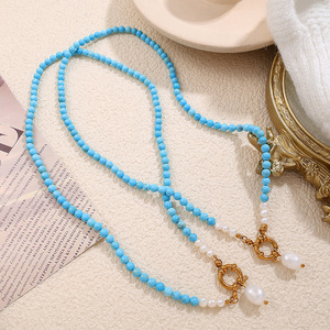 Collar de Perlas de Agua Dulce de Lujo con Colgante de Turquesa, Joyería Moderna para Mujer - Product Image 5