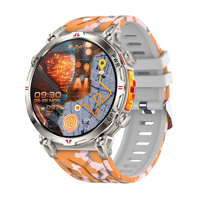 2026 KC93 Dafit GPS Smart Watch 1.56 Inch AMOLED Screen AI Voice Assistant Flashlight Compass Heart Rate Blood Pressure 650mAh