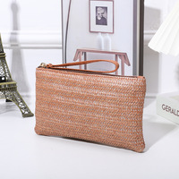 Dompet panjang wanita, tas kosmetik untuk perjalanan, dompet jerami, dompet koin untuk wanita