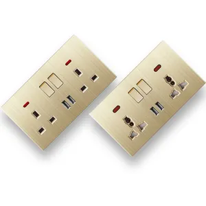 86 Type metal golden color Socket universal Type Double 2 Gang Wall Sockets universal Electrical Usb Outlets With Switch