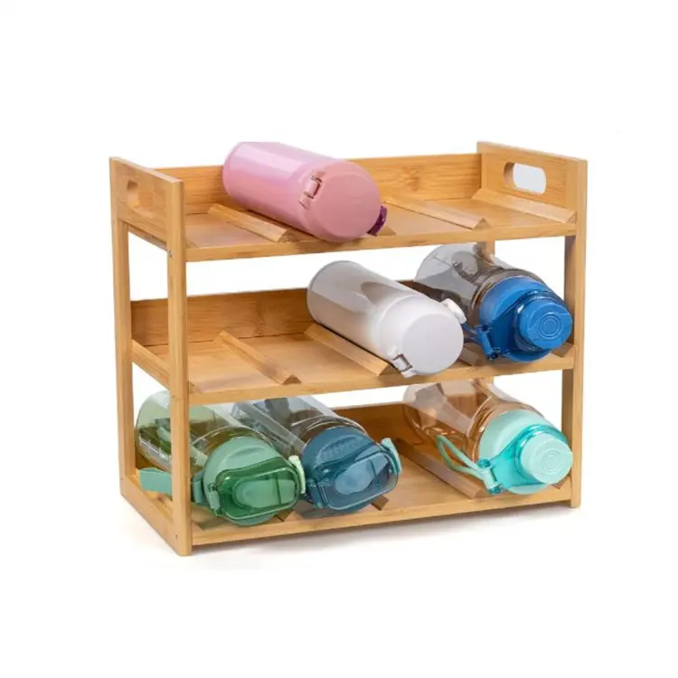 Freestanding Wooden Water Bottle Holder Water Cup Stand Bamboo Water Bottle Organizer Rack for Cabinet
