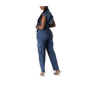 Wholesale New Casual Stretch Washed Sleeveless Denim Straight Wide-legged <b>Pants</b> Women Jumpsuit Fashion - Product Image 3