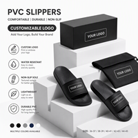 Sandales d'été à bout ouvert en PVC pour marque privée |   Diapositives avec logo imprimé ou en relief |   Texturé, antidérapant, unisexe, pour la maison, la plage, la piscine