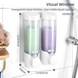 Dispenser Manuale a Pressione <span class=keywords><strong>per</strong></span> Sapone Liquido 320ml*2 Montaggio a Parete in Plastica Resistente <span class=keywords><strong>per</strong></span> <span class=keywords><strong>Doccia</strong></span> e Shampoo - Product Image 2