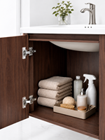 Set Perlengkapan Kamar Mandi F812 dengan Kabinet Cermin Sensor Pintar, Finishing Walnut, Panel Sarang Lebah Aluminium