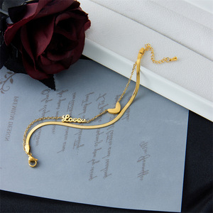 Double Layer Metal Heart Charm Bracelet Gold Zinc Alloy Women's Jewelry Gift - Product Image 3