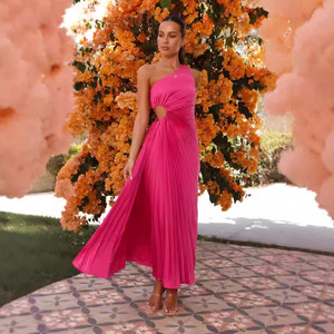 Elegante <span class=keywords><strong>abito</strong></span> traforato a spalla singola plissettata primavera estate tinta unita - Product Image 4