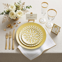 Service de table en céramique de luxe personnalisé, motif feuille dorée, assiettes en porcelaine à bord doré, vaisselle de table pour mariage et coffret cadeau