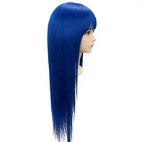 Wig Rambut Manusia Brasil Mentah Warna Biru Tanpa Campuran Grosir, Wig Lurus Transparan 13x4 Lace Front untuk Wanita Kulit Putih