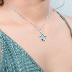 Joyería de ópalo clásica personalizada S925 ópalo de plata polinesio <span class=keywords><strong>Honu</strong></span> tortuga colgante collar océano Animal colgante para mujer - Product Image 2