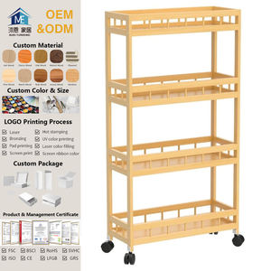 عربة متدحرجة للمطبخ من الخيزران ، عربة جزيرة خشبية قابلة للإزالة ، عربة متعددة الطبقات من النوع ، عجلات من النوع من الخيزران - Product Image 1