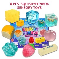Coffret de 8 jouets anti-stress en caoutchouc à presser, boîte mystère