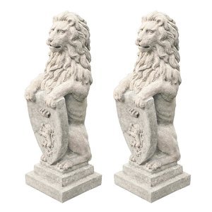 Par de estatuas de granito de león sentado hechas a mano, escultura de granito natural - Product Image 4