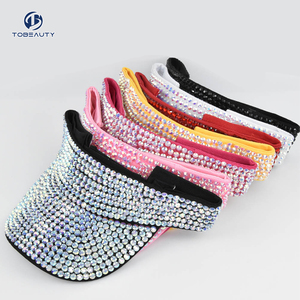 Vente en gros de visières à la mode pour femmes Chapeau haut de forme vide en diamant strass Tobeauty <span class=keywords><strong>Pare</strong></span>-soleil Bling Bling Chapeau - Product Image 1
