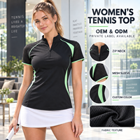 Haut de tennis personnalisé pour femme à manches courtes et quart de zip, avec manches en maille color block, séchage rapide, coupe ajustée, idéal pour l'entraînement sur le court