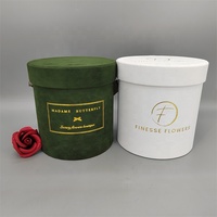 Boîtes Cadeaux Rondes Personnalisées 2026 pour Bouquets de Fleurs, Emballage en Velours Vert et Blanc avec Matériaux Recyclés, Lamination Mate et Estampage à Chaud