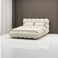 Lit Bulle Moderne Style Crème, Cadre de Lit en Tissu Rembourré Doux de Designer, Lit Nuage Taille King/Queen pour Chambre Principale