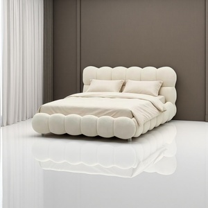 Modern <strong>Cream</strong> Style Bubble <strong>Bed</strong>, Designer Soft Upholstered Fabric <strong>Bed</strong> Frame, King/Queen Size Cloud <strong>Bed</strong> for Master Bedroom - Product Image 1