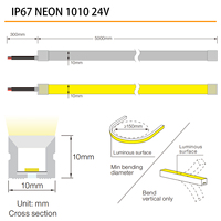 Bande LED néon flexible 1010 en silicone, pliable, découpable, DC24V, éclairage intelligent pour placard et armoire, blanc chaud 3000K, avec détecteur de mouvement