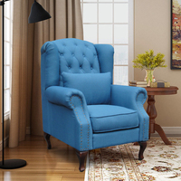 Amerikanischer Landhausstil Moderner Massivholz-Freizeitstuhl Blauer Tiger-Sessel Einzelsofa für Wohnzimmer Wohnmöbel mit Stoffhocker