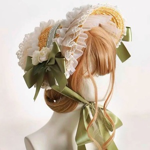 <span class=keywords><strong>Chapeau</strong></span> de paille Lolita vintage à volants et dentelle florale, style canotier, avec nœuds en ruban de satin, protection solaire, idéal pour les fêtes du <span class=keywords><strong>thé</strong></span> - Product Image 1
