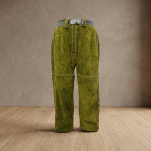 Men's Green <b>Wool</b> Work <b>Pants</b> High Waist Button Fly Heavyweight Straight Fit With Belt Autumn Wear - Product Image 4