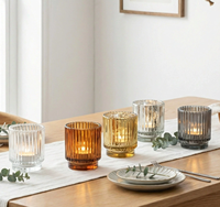 Porte-bougie vintage en verre côtelé 8,29 oz, transparent, ambre, gris, pour bougies chauffe-plat, pour la décoration de la maison, des mariages et des tables de Noël
