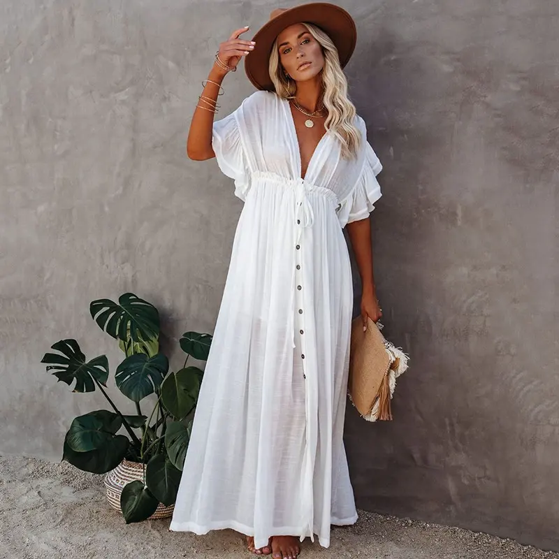 Sexy Swimwear Coverup 2021 Long White Tunic Casual Summer Beach Dress Elegant Women Plus Size Beach Wear Swim Suit Cover Ups