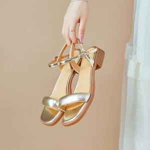 2026 Summer New High Texture Golden <b>Flat</b> <b>Sandals</b> Women One Band Cross Border Wholesale Ladies Shoes - Product Image 6