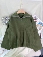 Pull-over femme personnalisé en coton tricoté à la machine, respirant, avec fermeture éclair, couleur unie, collection automne