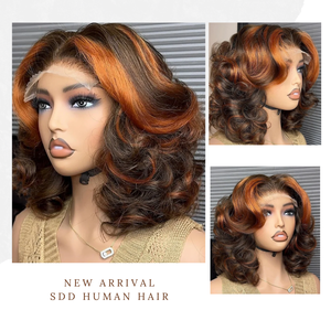 Pelucas de Cabello Natural 15A, Ombre Rubio, Corte Bob Corto, Pelucas de Cabello Humano sin Pegamento 4x4, Bob Rizado y Voluminoso Marrón, Pelucas con Frente de Encaje Transparente 13x4 - Product Image 5