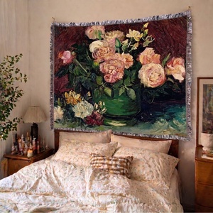 Tapiz de Poliéster y Algodón con Pintura al Óleo de Rosas y Peonías de <span class=keywords><strong>Van</strong></span> <span class=keywords><strong>Gogh</strong></span>, Manta para Sofá, Cubrecama Multifuncional, Toalla - Product Image 1