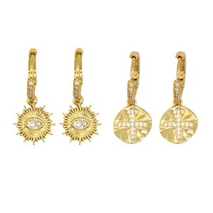 Novo Conjunto de Brincos de Latão Banhado a Ouro <span class=keywords><strong>18K</strong></span> com Zircônia e Pingente de Joia 2024 - Product Image 1