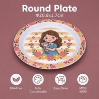 Assiette à dîner en plastique à motif de dessin animé de style américain imprimée sur mesure pour enfants, qualité alimentaire, portable, cadeau