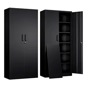 خزانة طويلة معدنية للمكتب بها أبوابين وقفل ورفوف قابلة للتعديل عالية الجودة للتخزين في الجراج خزانة سوداء خزانة ملفات