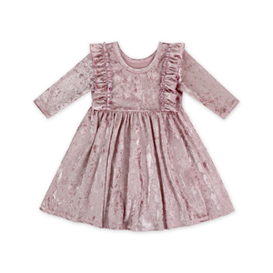 Più nuovo Velluto Del Bambino Volant maniche Lunghe 7 16 bambini bambini Twirl del Vestito del bambino della ragazza vestiti di cotone - Product Image 4