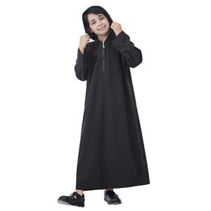 Oriente Medio poliéster islámico niños Thobe Thawb Color sólido manga larga <span class=keywords><strong>cremallera</strong></span> Sudadera con capucha Abaya <span class=keywords><strong>Bata</strong></span> para niños étnicos musulmanes árabes - Product Image 1