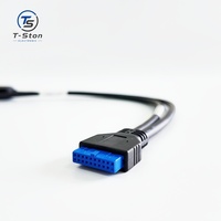 Kabel Splitter Y Motherboard Kustom 20Pin ke Dual USB 3.0 Female dengan Panel Mount Sekrup Foil+Braided Shielded 30cm 50cm