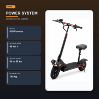 Trottinette Électrique Assise 800W, Batterie 48V 15Ah, Autonomie 55KM, Vitesse 45KMH, Pneus Tout-Terrain 10 Pouces, Freins à Disque Doubles, Entrepôt Europe