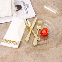 Ensemble de vaisselle en plastique élégant et luxueux de 175 pièces, de haute qualité, compatible lave-vaisselle, jetable, pour fêtes et mariages