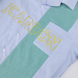 New Arrival 100% Cotton Men's Printed <strong>Patchwork</strong> Stripes Short Sleeve <strong>Shirts</strong> - Product Image 4