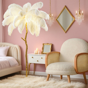 Lampe de chevet de luxe JACKSUN pour chambre de princesse, décoration de branche d'arbre en cuivre, lampadaires en plumes - Product Image 1