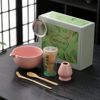 Kit de 6 outils japonais pour la préparation du matcha, comprenant un fouet, un bol, un tamis en acier inoxydable, une cuillère doseuse, un ensemble complet pour le thé