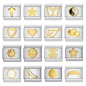 Abalorios Modulares Estilo Italiano para Pulseras, de Acero Inoxidable con Baño de Oro, Diseño de Corazón, Accesorios de Joyería DIY, Regalo Unisex - Product Image 1